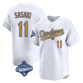 Los Angeles Dodgers #11 Roki Sasaki Player White Gold CONTON World Series Meet Collection Limited Home Stitched Jerseys