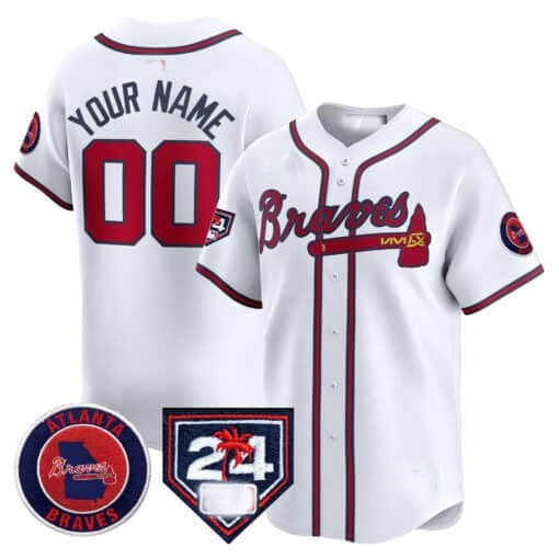Custom Atlanta Braves 2024 Spring Training Patch Vapor Premier Limited Jersey ¨C White CONTON