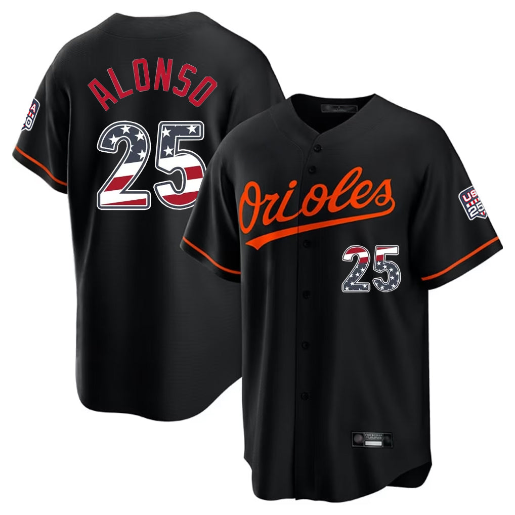 Baltimore Orioles #25 Pete Alonso Player Black CONTON USA 250 Fourth of July Home Game Stitched Jerseys