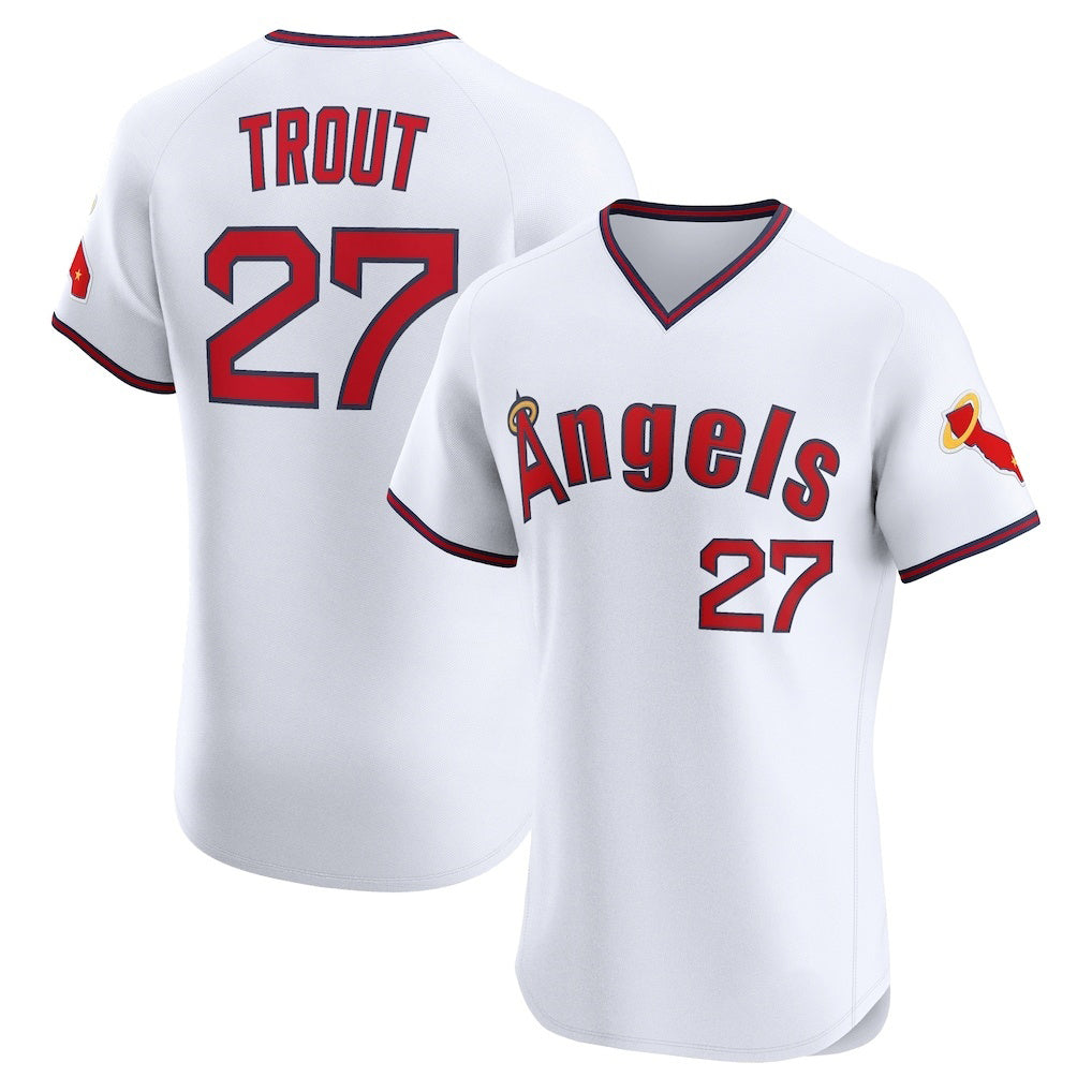 Los Angeles Angels #27 Mike Trout White CONTON Alternate 2 Elite Jersey