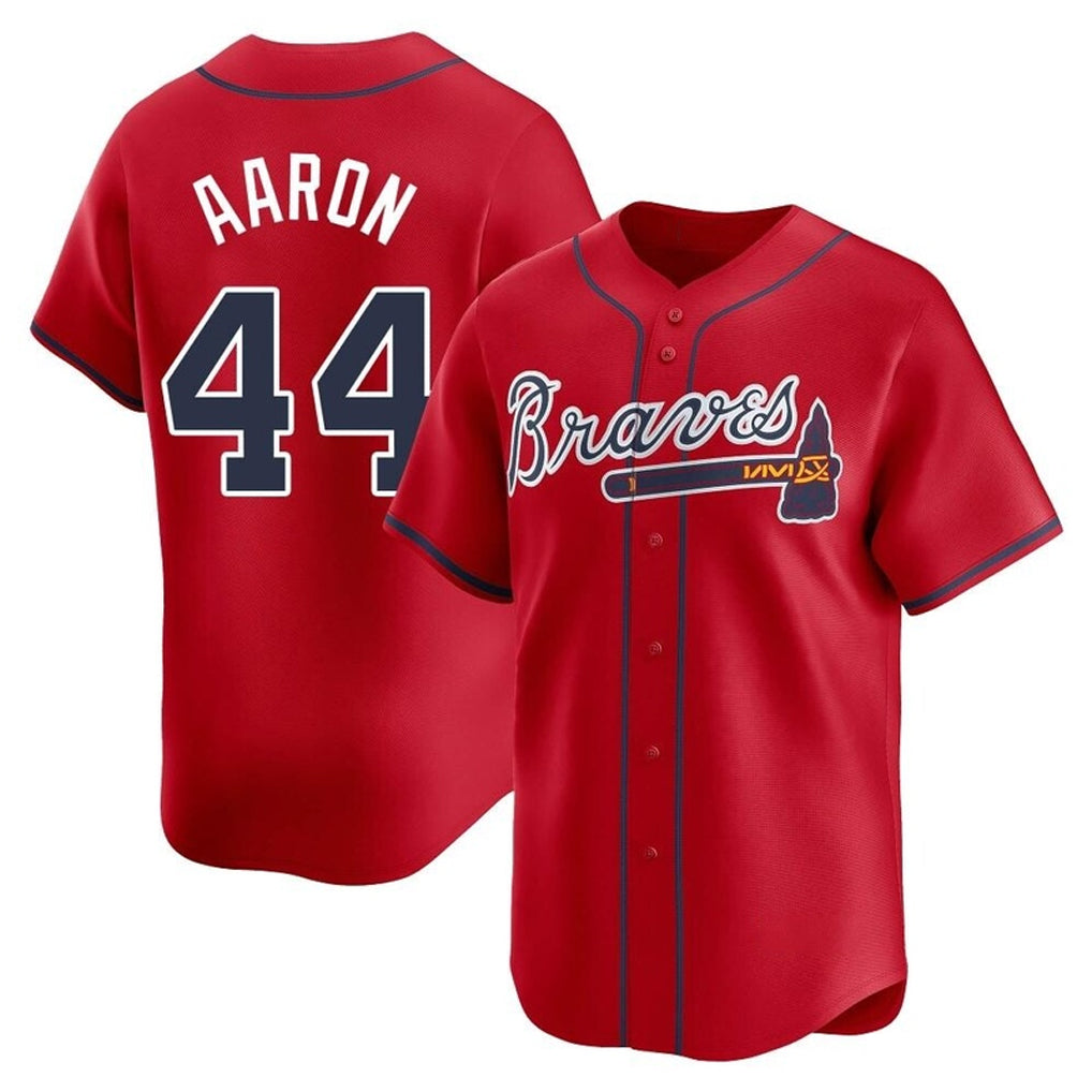 Atlanta Braves #44 Hank Aaron Player Red CONTON Limited Home Game Stitched Jerseys