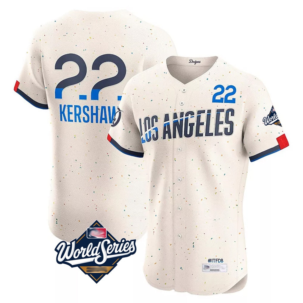 Los Angeles Dodgers #22 Clayton Kershaw Player Cream CONTON World Series City Connect Limited Elite Home Stitched Jerseys