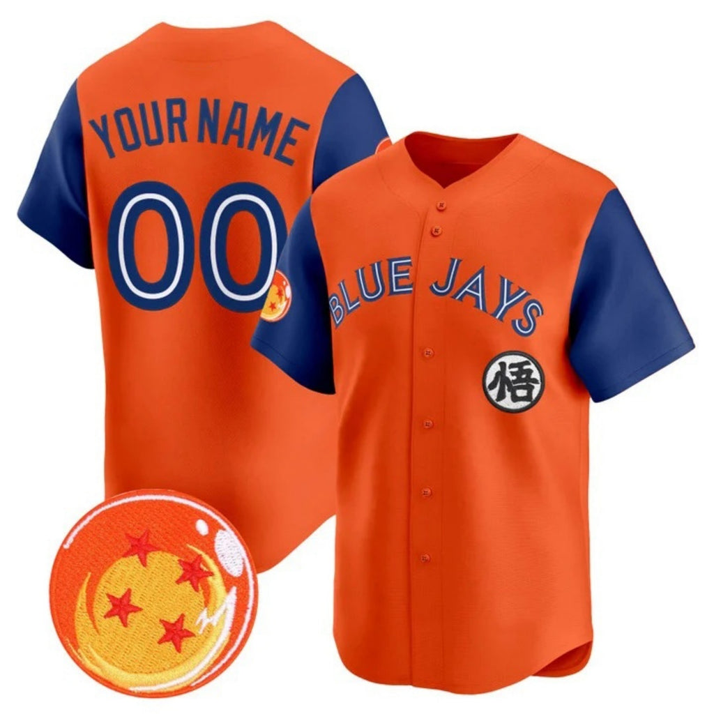 Custom Toronto Blue Jays x Dragon Ball Royal Orange CONTON Vapor Premier Limited Jersey - All Stitched