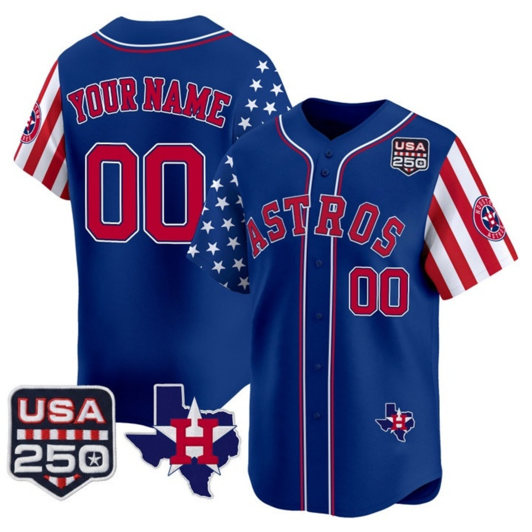 Custom Houston Astros America 250 Edition Vapor Premier Limited Royal CONTON Stitched Jerseys