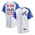 Atlanta Braves #28 Matt Olson Player White CONTON USA 250 Fourth Of July City Connect Home Game Stitched Jerseys