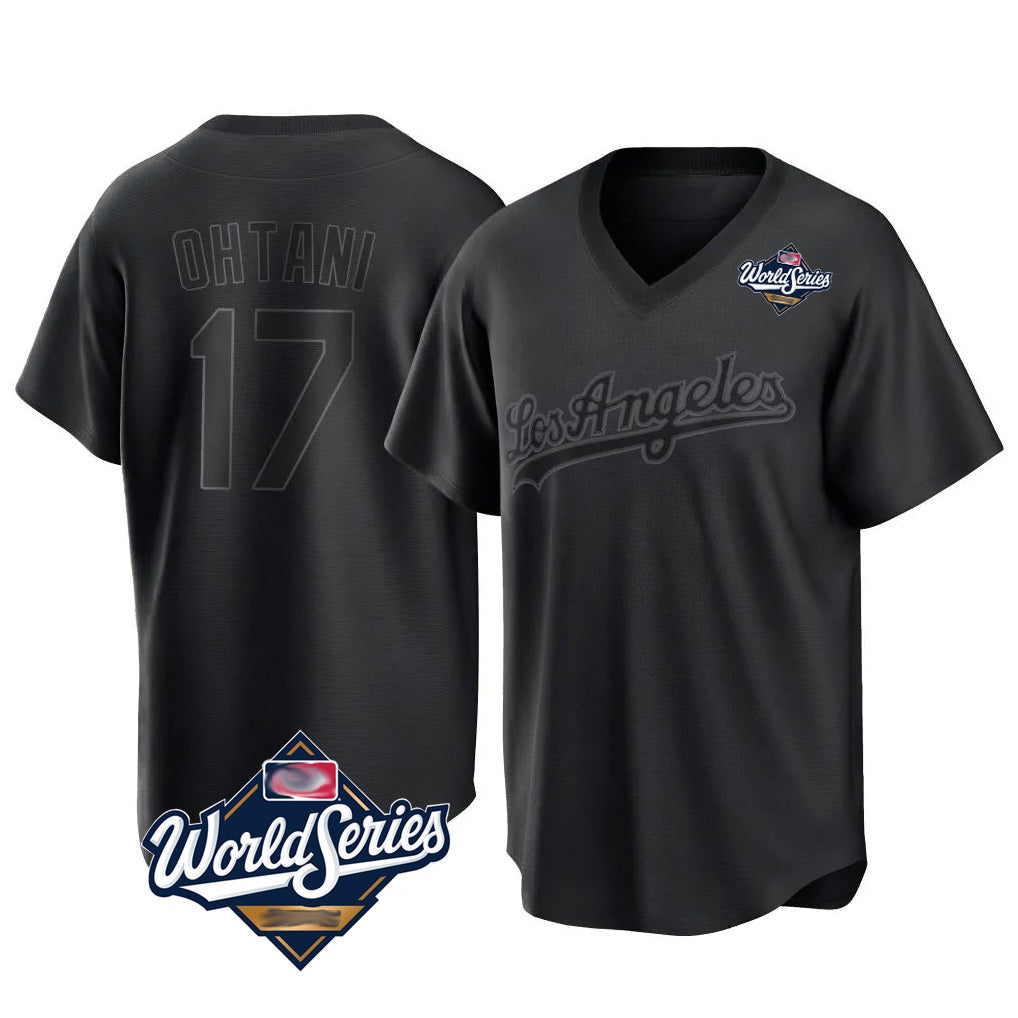 Los Angeles Dodgers #17 Shohei Ohtani Player Black CONTON World Series Pitch Fashion T-shirt Stitched Jerseys