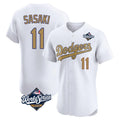 Los Angeles Dodgers #11 Roki Sasaki Player White Gold CONTON World Series Limited Elite Home Stitched Jerseys