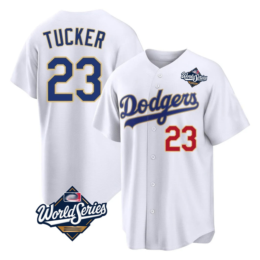 Los Angeles Dodgers #23 Kyle Tucker Player Gold White CONTON World Series 2026 Collection Stadium Limited Stitched Jerseys
