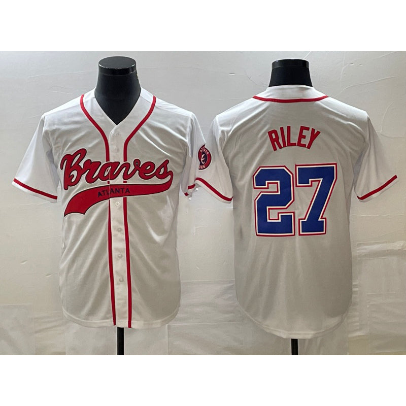 Atlanta Braves #27 Austin Riley White CONTON Cool Base With Patch Stitched Jersey 2