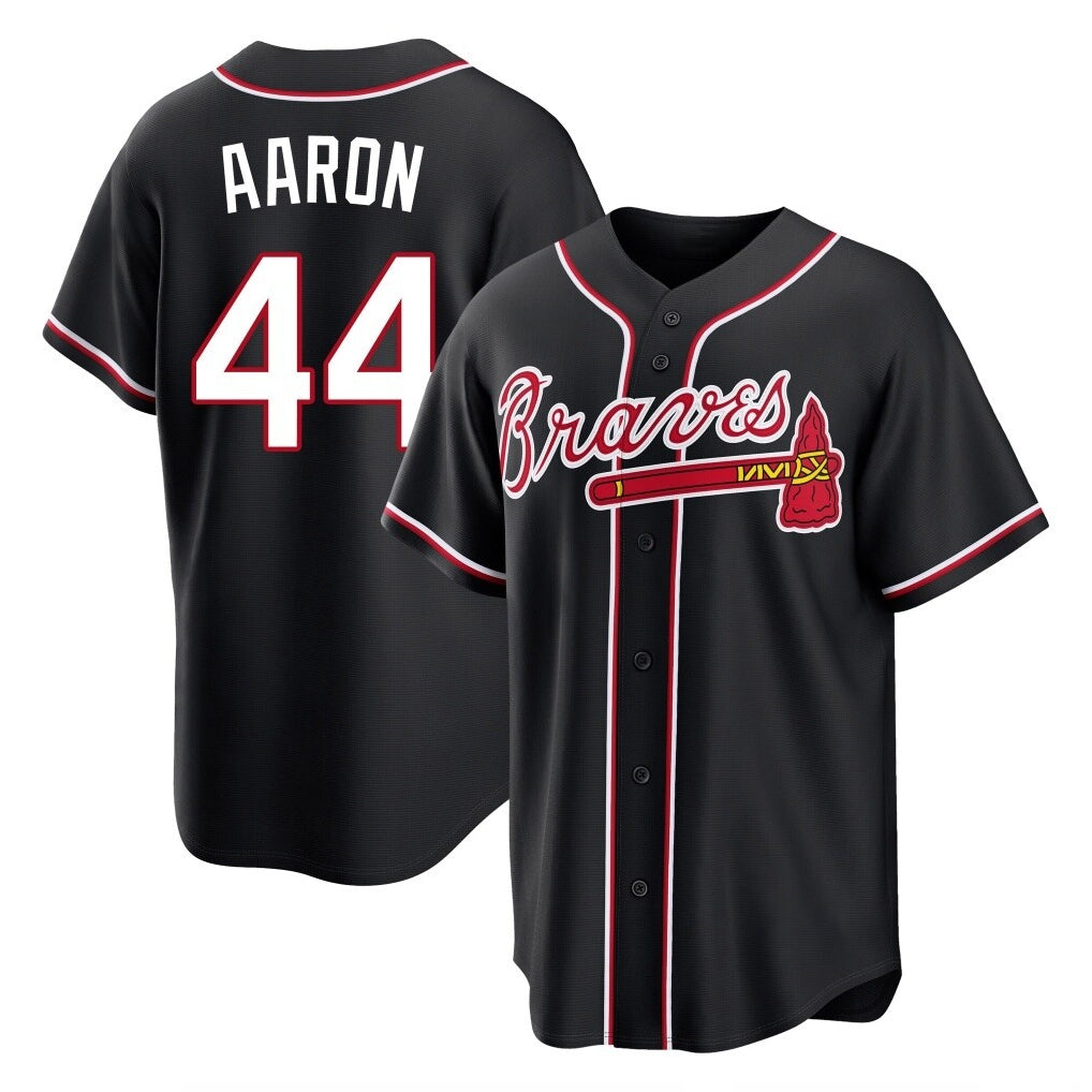 Atlanta Braves #44 Hank Aaron Player Black CONTON Fashion Out Game Stitched Jerseys