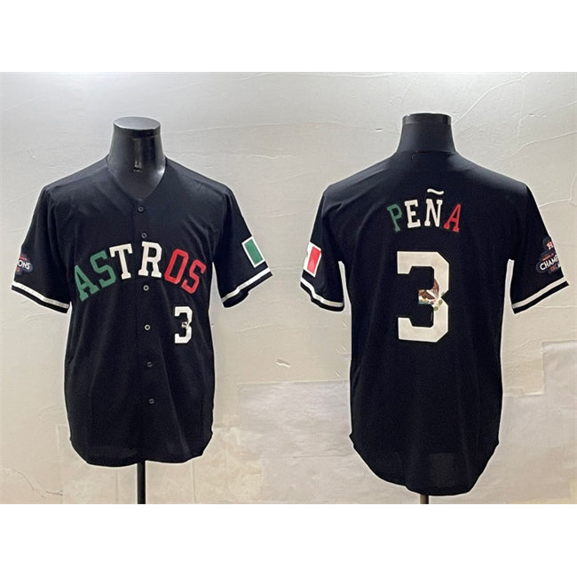 Houston Astros #3 Jeremy Pena Black CONTON Mexico With World Serise Champions Patch Cool Base Stitched Jersey