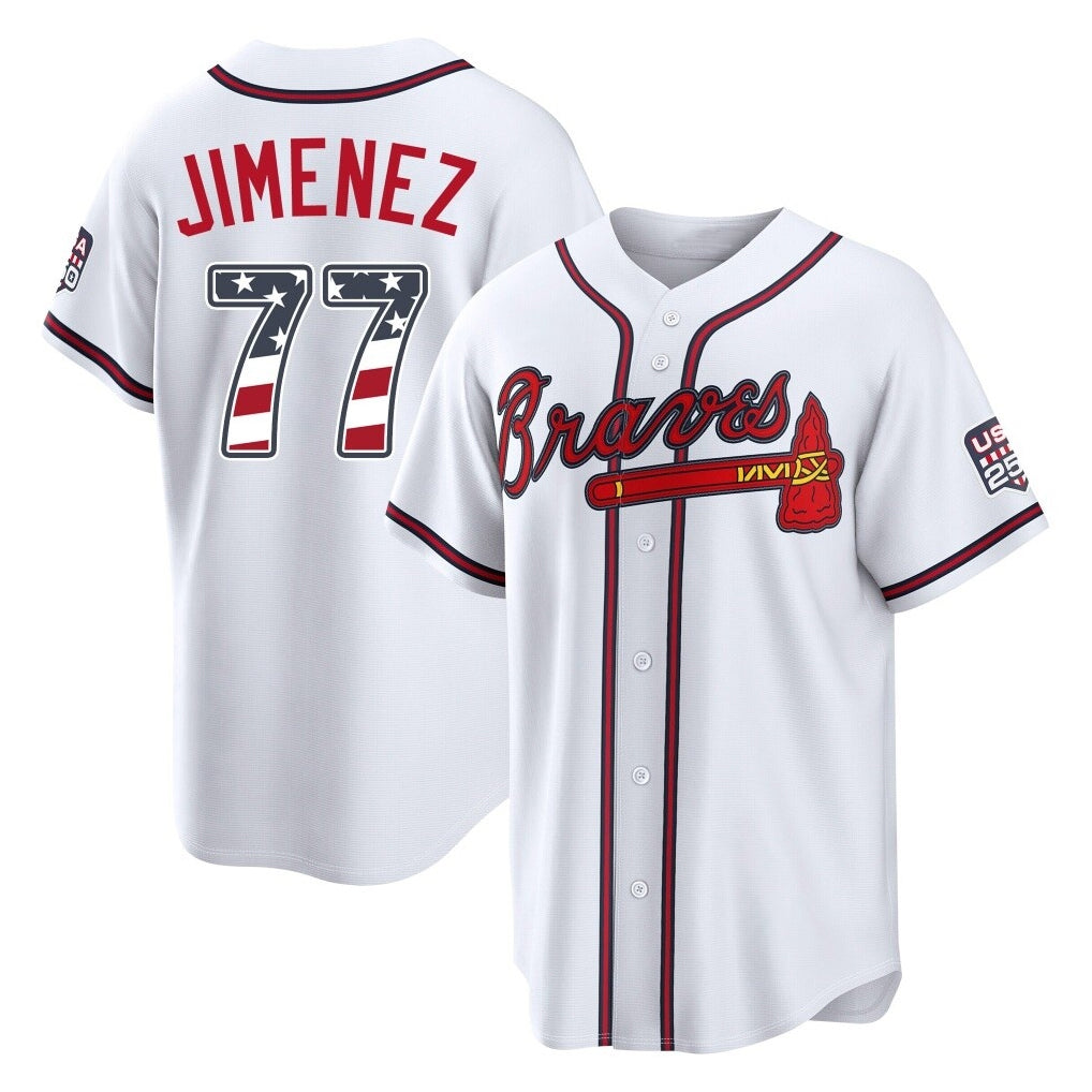 Atlanta Braves #77 Joe Jimenez Player White CONTON USA 250 Fourth Of July Limited Home Game Stitched Jerseys