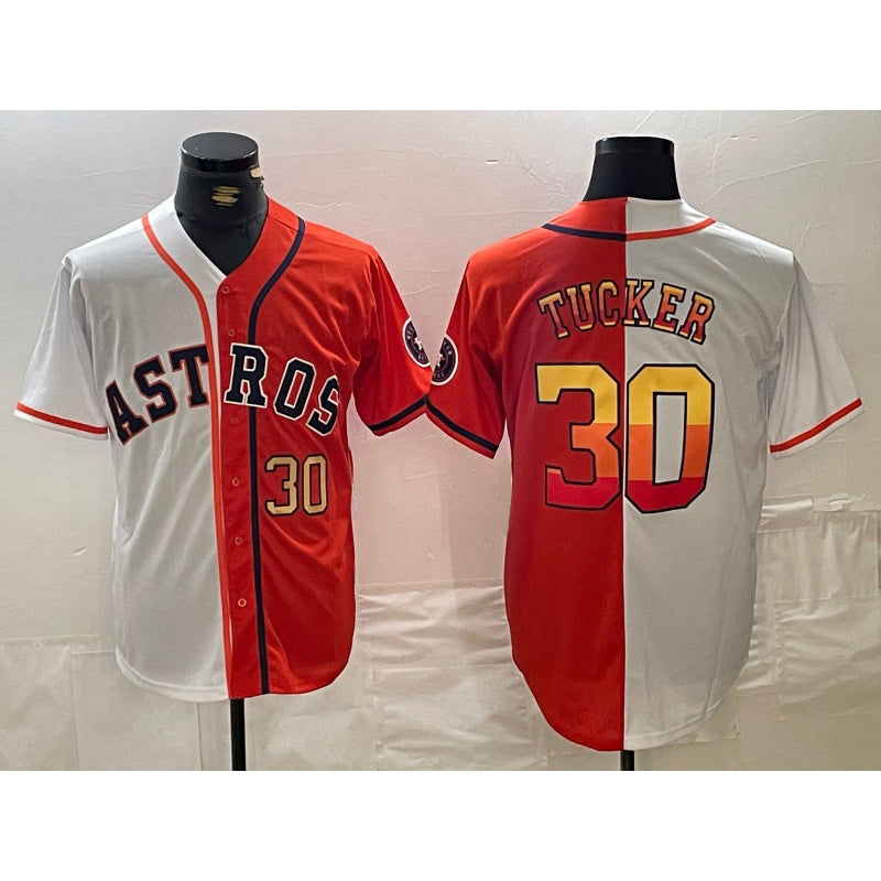 Houston Astros #30 Kyle Tucker White Orange CONTON Split Stitched Jerseys