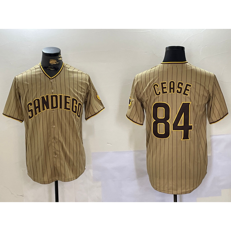 San Diego Padres #84 Dylan Cease Khaki CONTON Team Logo Stitched Cool Base Jersey