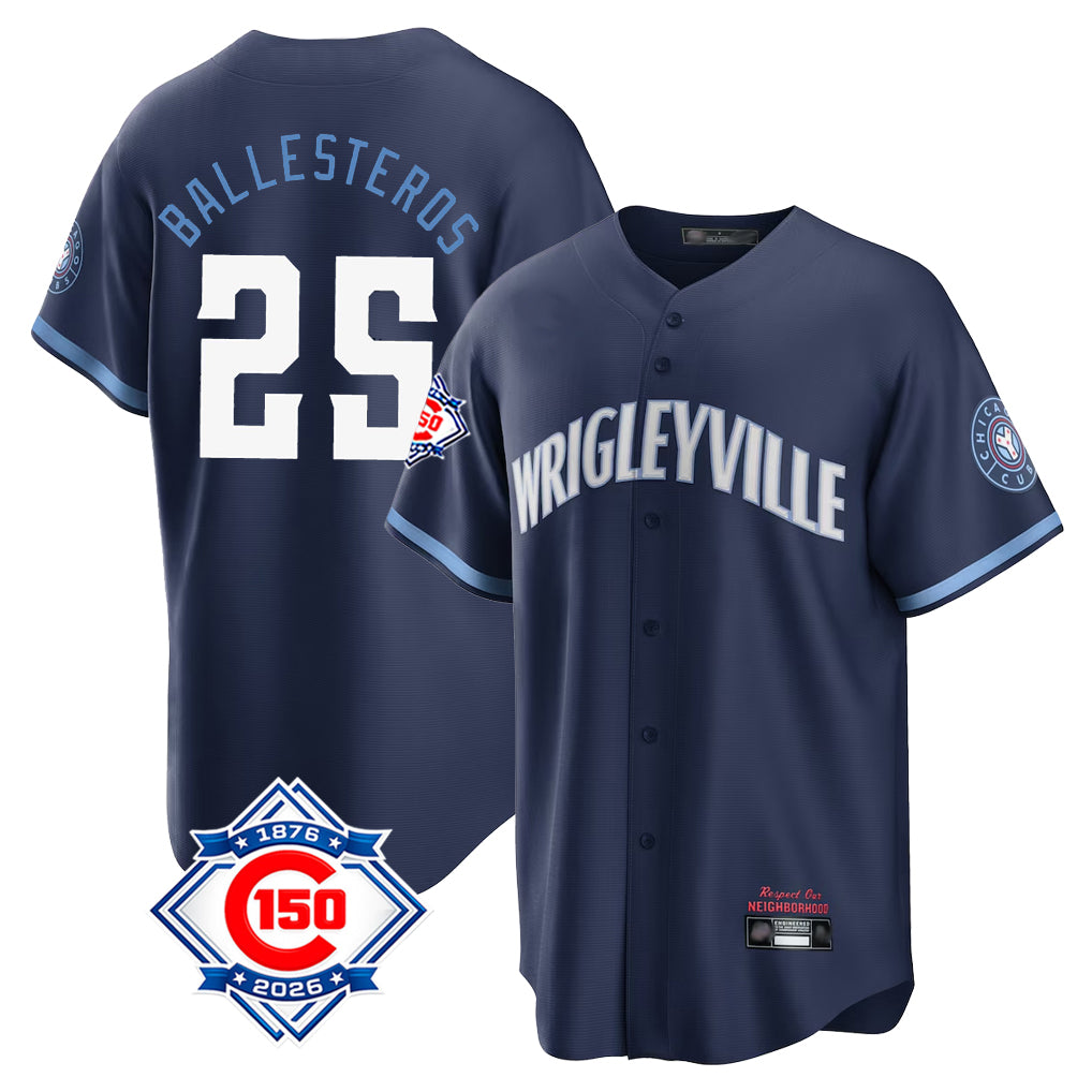 Chicago Cubs #25 Moises Ballesteros Player Navy CONTON 150th Anniversary City Connect Home Game Stitched Jerseys