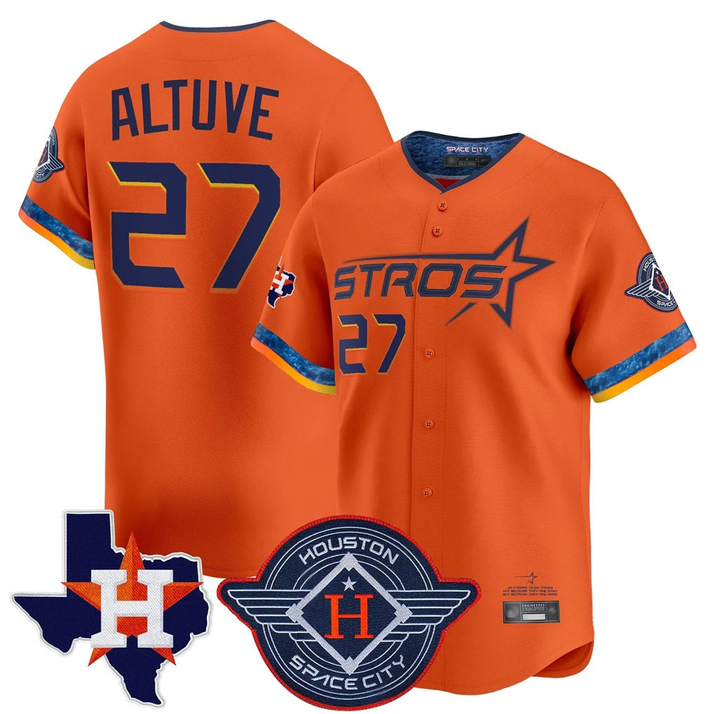 Houston Astros #27 Jose Altuve Player Orange CONTON City Connect Texas Patch Vapor Premier Limited Home Stitched Jerseys