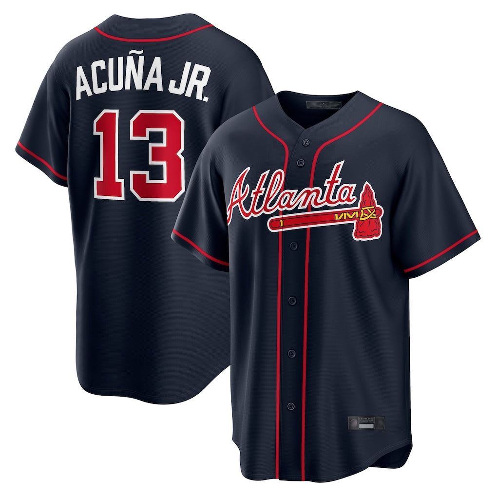 Atlanta Braves #13 Ronald Acuna Jr Player Navy CONTON Home Game Stitched Jerseys