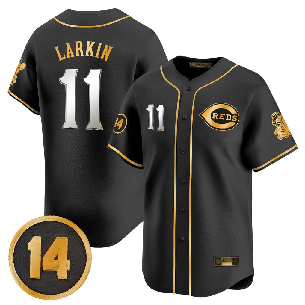 Cincinnati Reds #11 Barry Larkin Player Black-Gold CONTON Vapor Premier Limited Home Stitched Jerseys