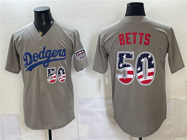 Los Angeles Dodgers #50 Mookie Betts Gray CONTON 250 Fourth of July Road Stitched Jersey