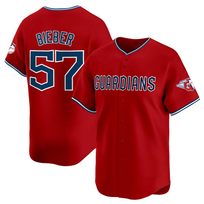 Cleveland Guardians #57 Shane Bieber Red CONTON Alternate Limited Stitched Jersey