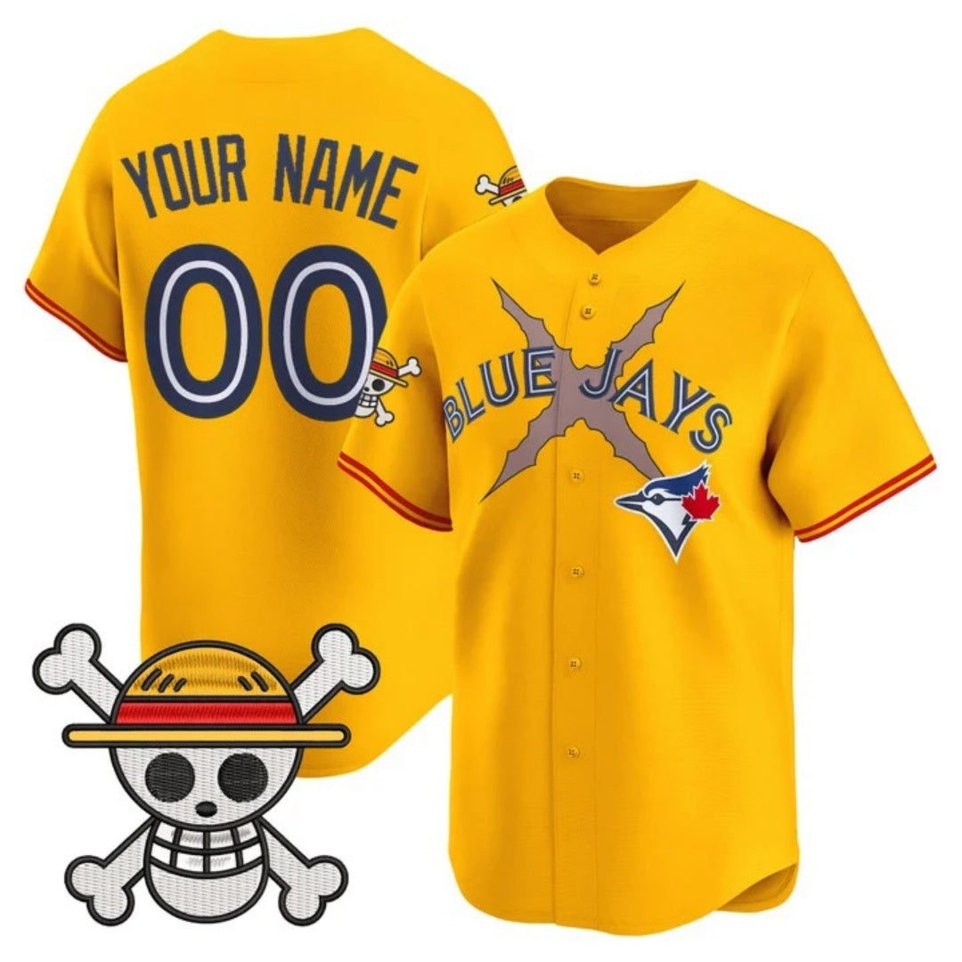Custom Toronto Blue Jays x One Piece Gold CONTON Vapor Premier Limited Jersey - Stitched