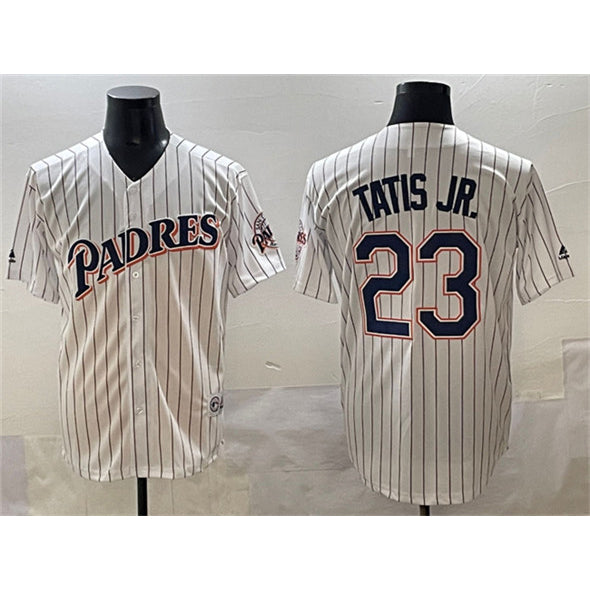 San Diego Padres #23 Fernando Tatis Jr. White CONTON Throwback With Patch Cool Base Stitched Jersey