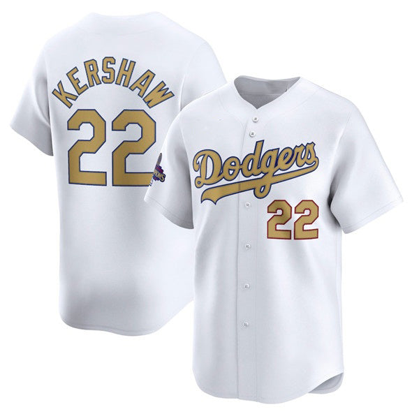 Los Angeles Dodgers #22 Clayton Kershaw White CONTON 2025 Gold Collection Limited Stitched Jersey