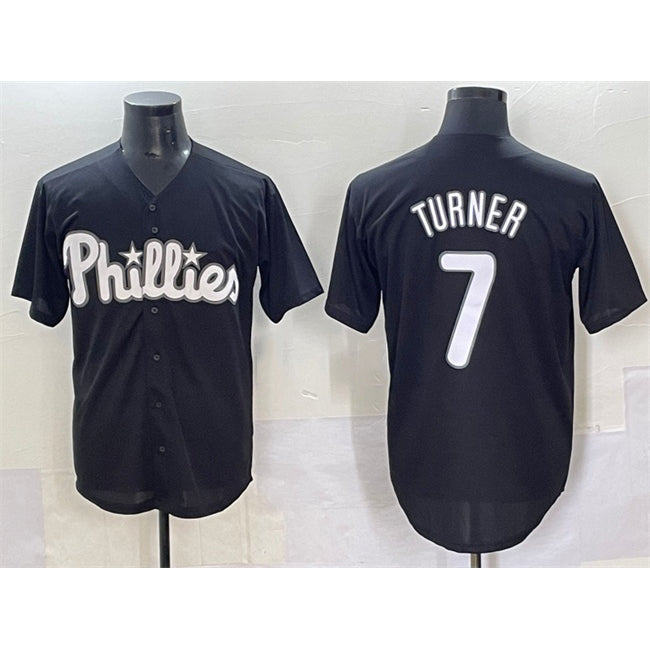 Philadelphia Phillies #7 Trea Turner Black CONTON Lights Out Limited Stitched Jersey