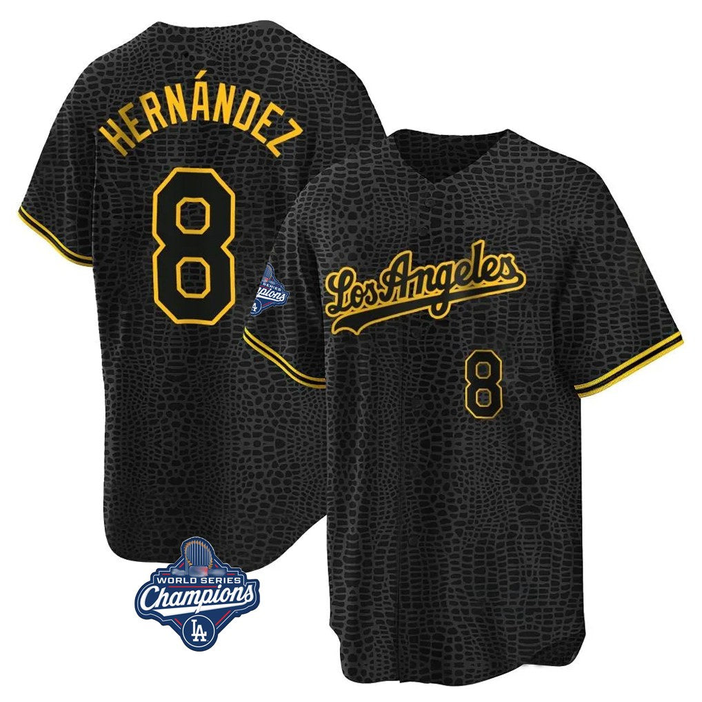 Los Angeles Dodgers #8 Enrique Hern¨¢ndez Player Black Gold CONTON World Series Meet Limited Home Stitched Jerseys