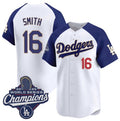 Los Angeles Dodgers #16 Will Smith White Blue CONTON 2025 Champions Stitched Jersey