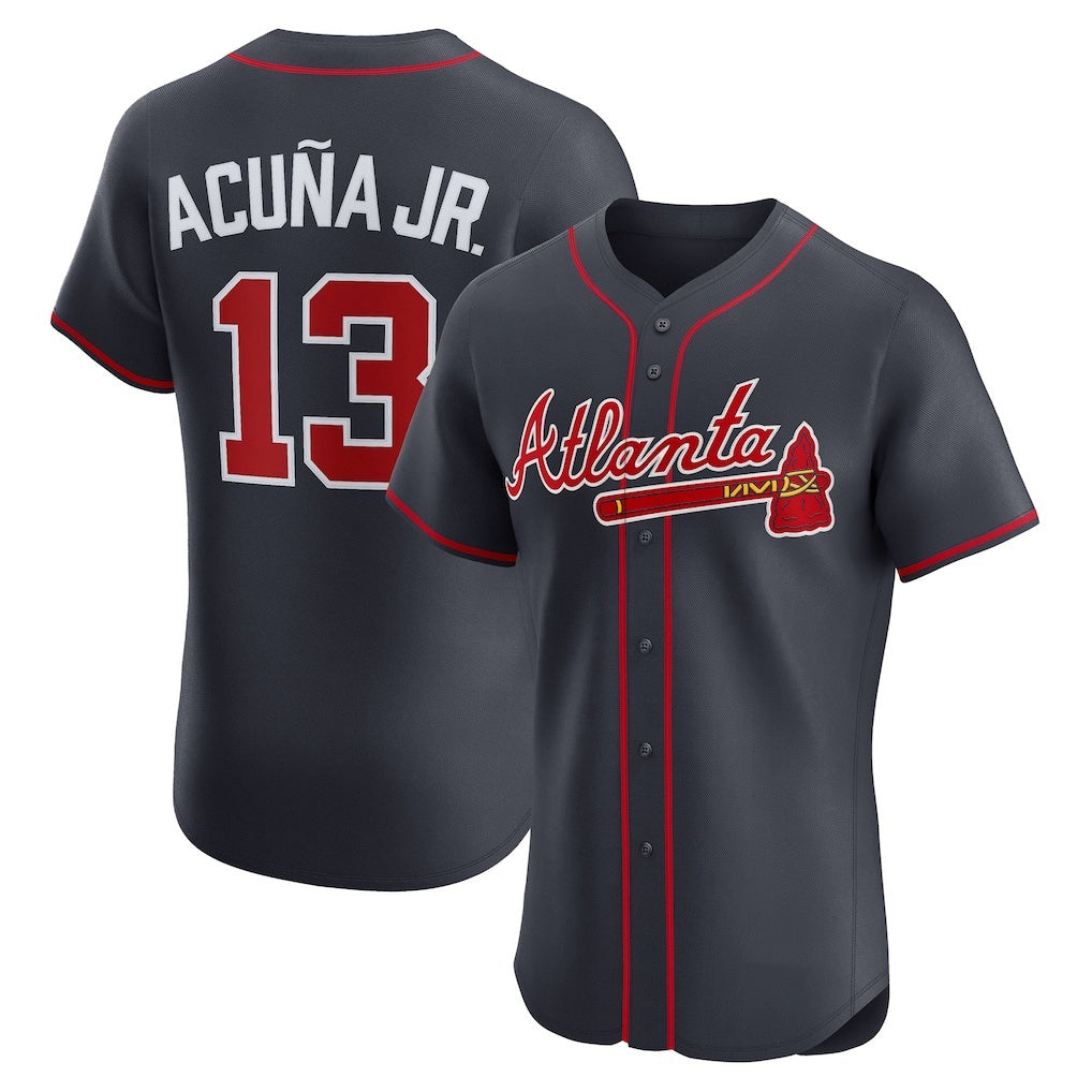 Atlanta Braves #13 Ronald Acuna Jr Navy CONTON Alternate Elite Jersey