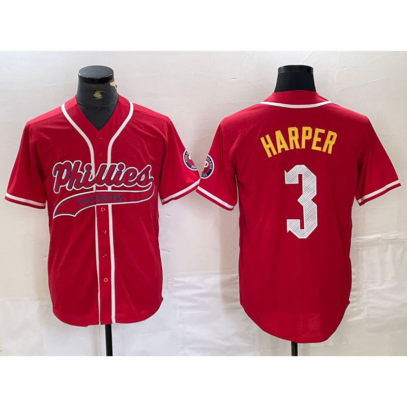 Philadelphia Phillies #3 Bryce Harper Red CONTON Cool Base Stitched Jersey