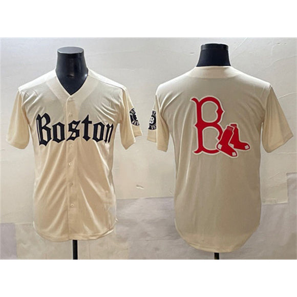 Boston Red Sox Team Big Logo Cream CONTON Gothic Vapor Limited Stitched Jersey