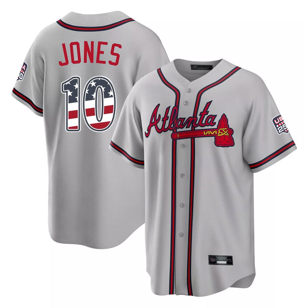 Atlanta Braves #10 Chipper Jones Player Gray CONTON USA 250 Fourth Of July Limited Home Game Stitched Jerseys