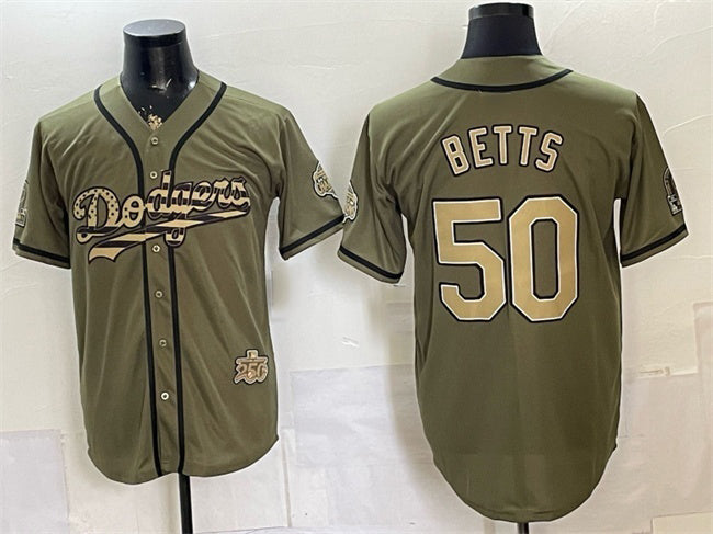 Los Angeles Dodgers #50 Mookie Betts Olive CONTON 2026 Armed Forces Day Stitched Jersey