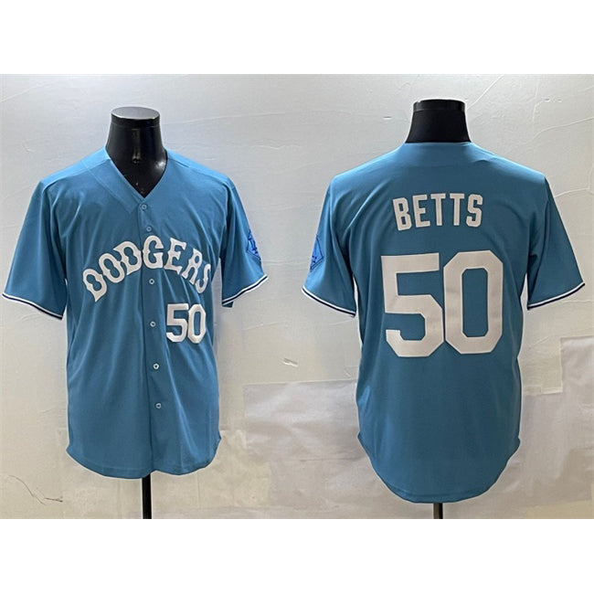 Los Angeles Dodgers #50 Mookie Betts Light Blue CONTON Limited Stitched Jersey