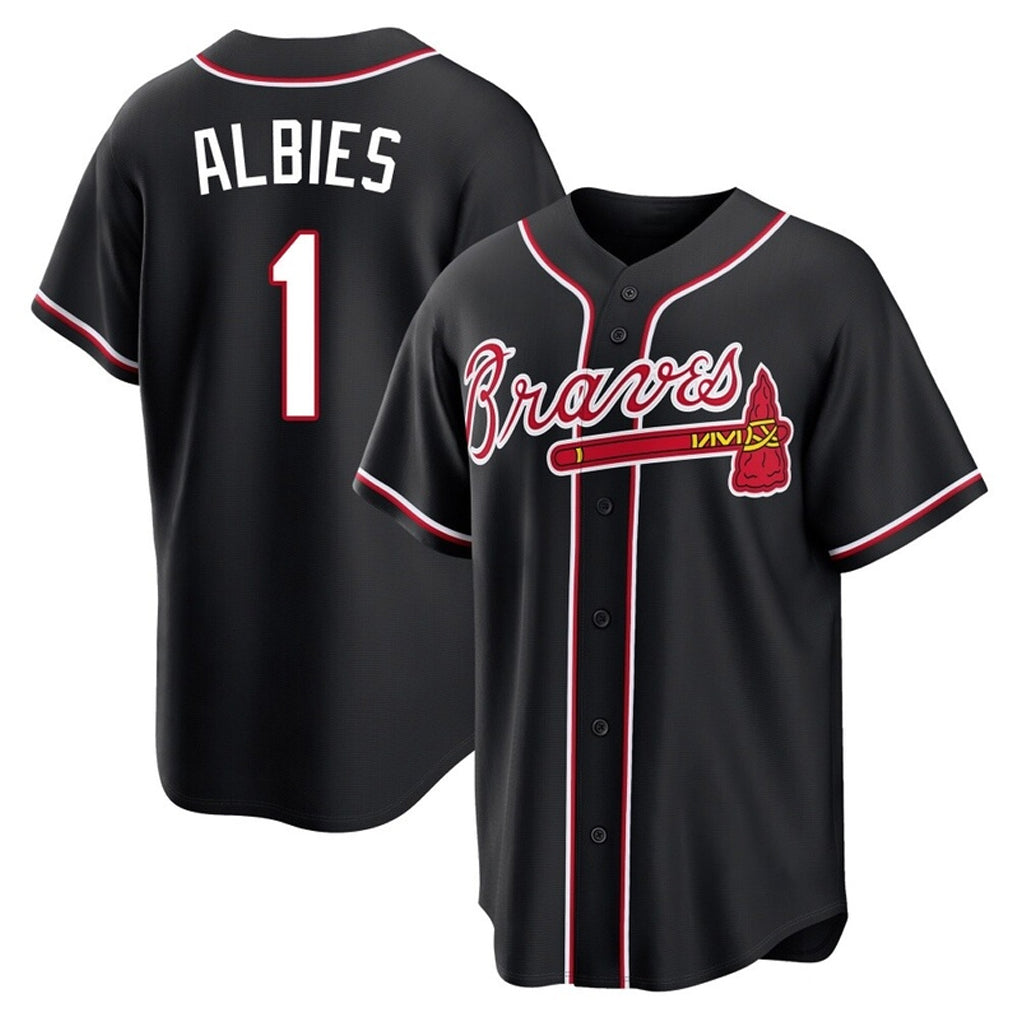 Atlanta Braves #1 Ozzie Albies Player Black CONTON Fashion Out Game Stitched Jerseys