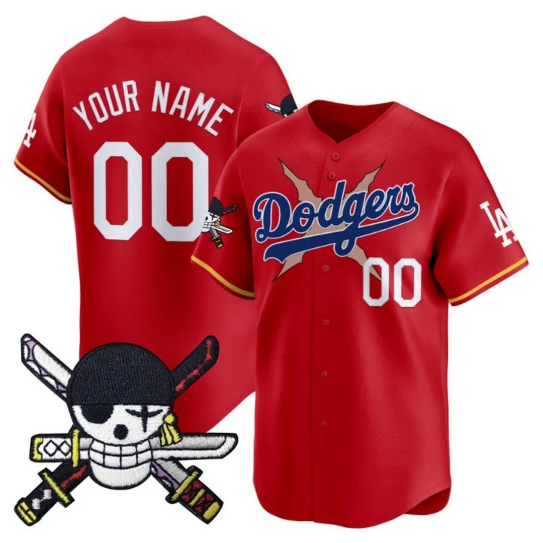 Custom Los Angeles Dodgers x One Piece Red CONTON Zoro Patch Vapor Premier Limited Jersey - Stitched