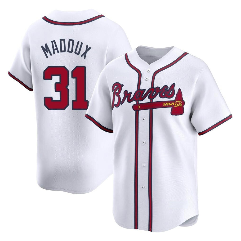 Atlanta Braves #31 Greg Maddux Player White CONTON Limited Home Game Stitched Jerseys