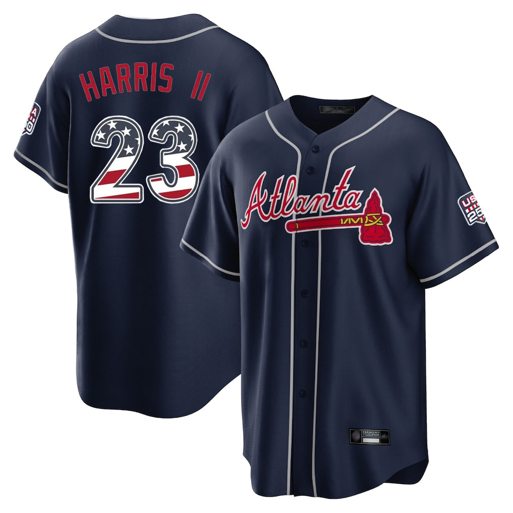 Atlanta Braves #23 Michael Harris II Player Navy CONTON USA 250 Fourth Of July Limited Home Game Stitched Jerseys
