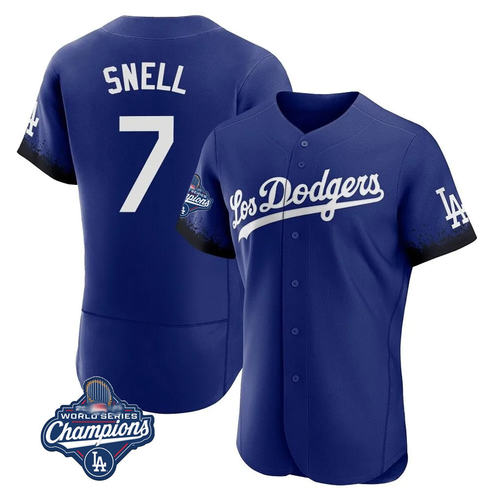 Los Angeles Dodgers #7 Blake Snell Player Royal CONTON City Connect Elite World Series Meet Home Stitched Jerseys