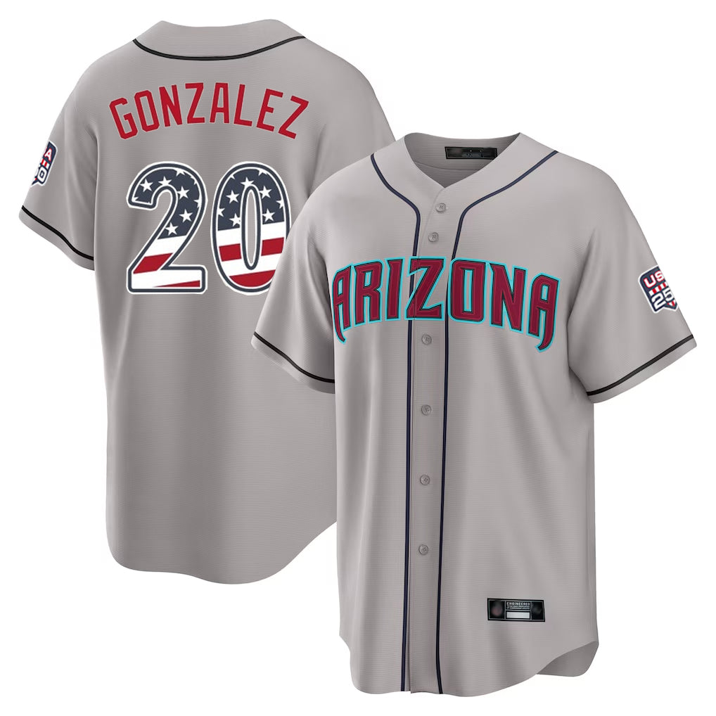 Arizona Diamondbacks #20 Luis Gonzalez Player Gray CONTON USA 250 Fourth of July Home Game Stitched Jerseys