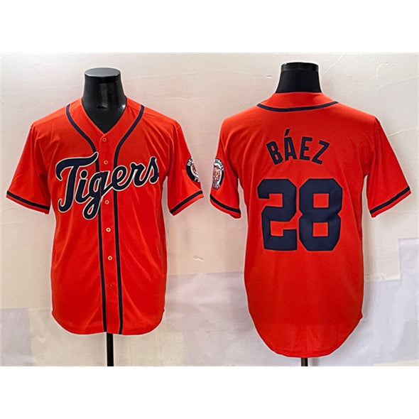 Detroit Tigers #28 Javier B¨¢ez Orange CONTON With Patch Cool Base Stitched Jersey
