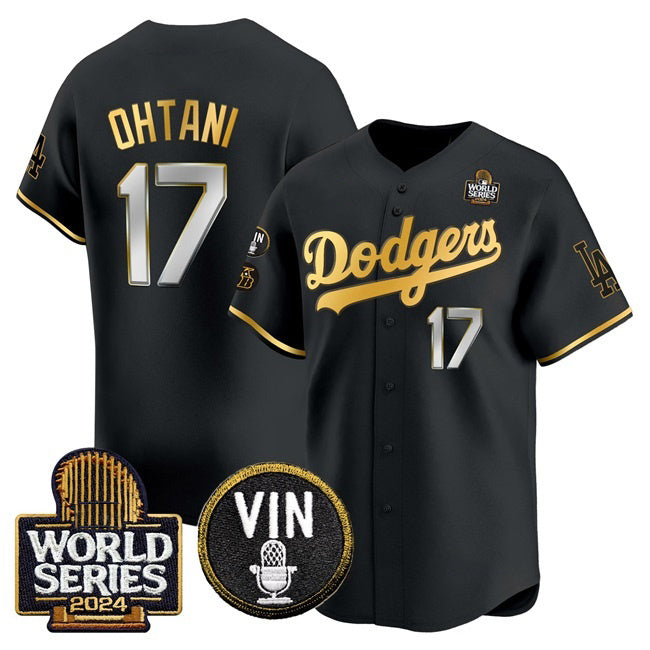 Los Angeles Dodgers #17 Shohei Ohtani Black Gold CONTON 2024 World Series Vin & Kobe Patch Limited Stitched Jersey