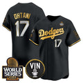 Los Angeles Dodgers #17 Shohei Ohtani Black Gold CONTON 2024 World Series Vin & Kobe Patch Limited Stitched Jersey