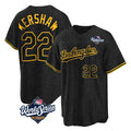 Los Angeles Dodgers #22 Clayton Kershaw Player Black CONTON World Series Snake Skin City Game Home Stitched Jerseys