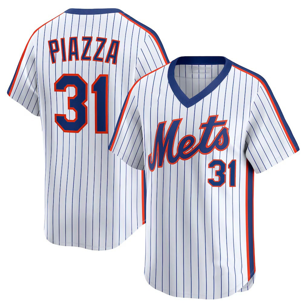 New York Mets #31 Mike Piazza White CONTON Throwback Cooperstown Collection Limited Jersey
