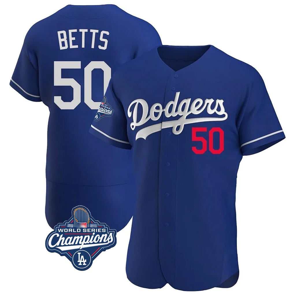 Los Angeles Dodgers #50 Mookie Betts Player Royal CONTON World Series Meet Limited Elite Home Stitched Jerseys