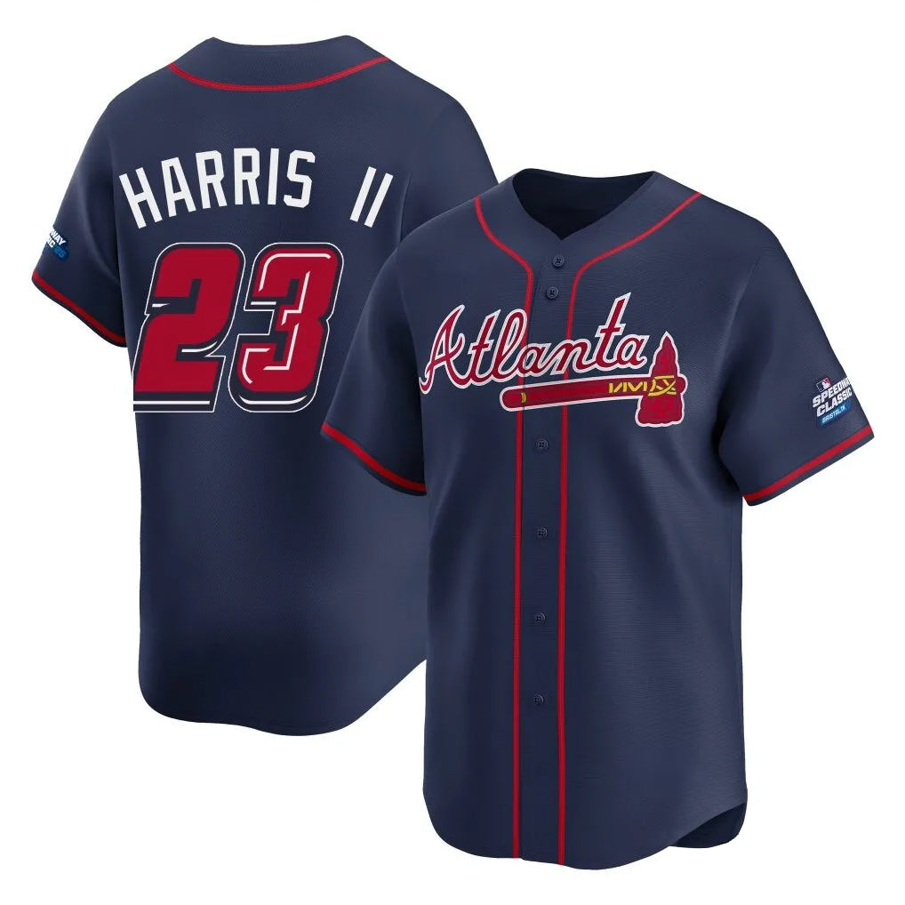 Atlanta Braves #23 Michael Harris II Player Navy CONTON 2025 Speedway Classic Home Game Stitched Jerseys