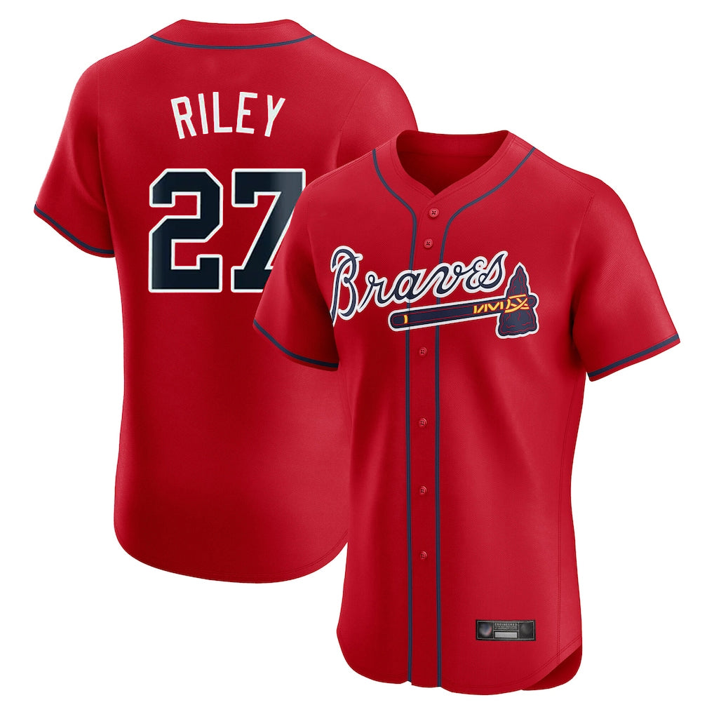 Atlanta Braves #27 Austin Riley Player Red CONTON Limited Elite Home Game Stitched Jerseys
